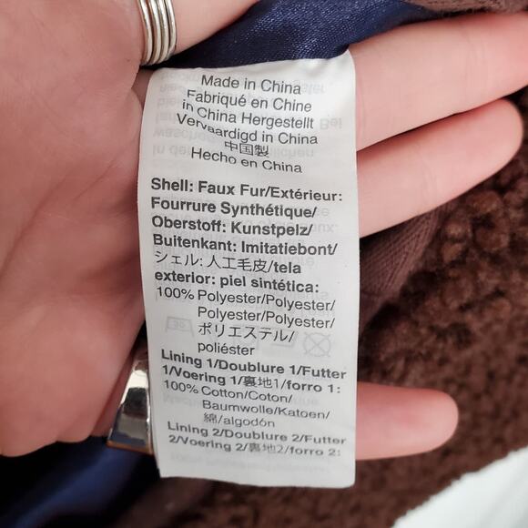 J Crew Collarless Teddy Sherpa Coat Dark Walnut Brown Lined AT699 Size Medium - Picture 6 of 8